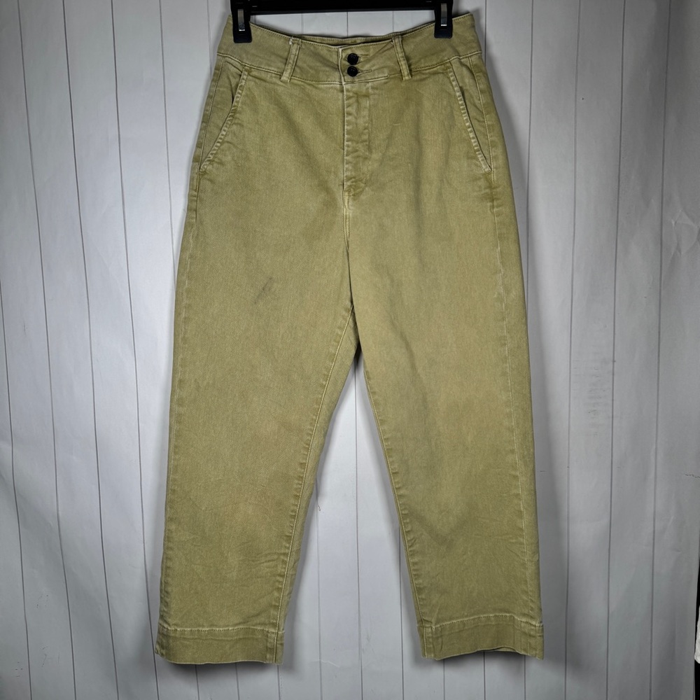 Mica Los Angeles Tapered Crop Jeans High Waisted Green Denim Casual Pants sz 29